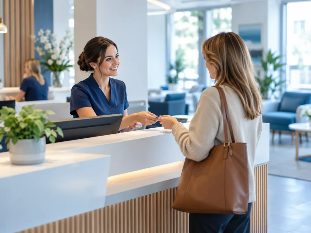 Páciens fogadása a rendelő recepcióján