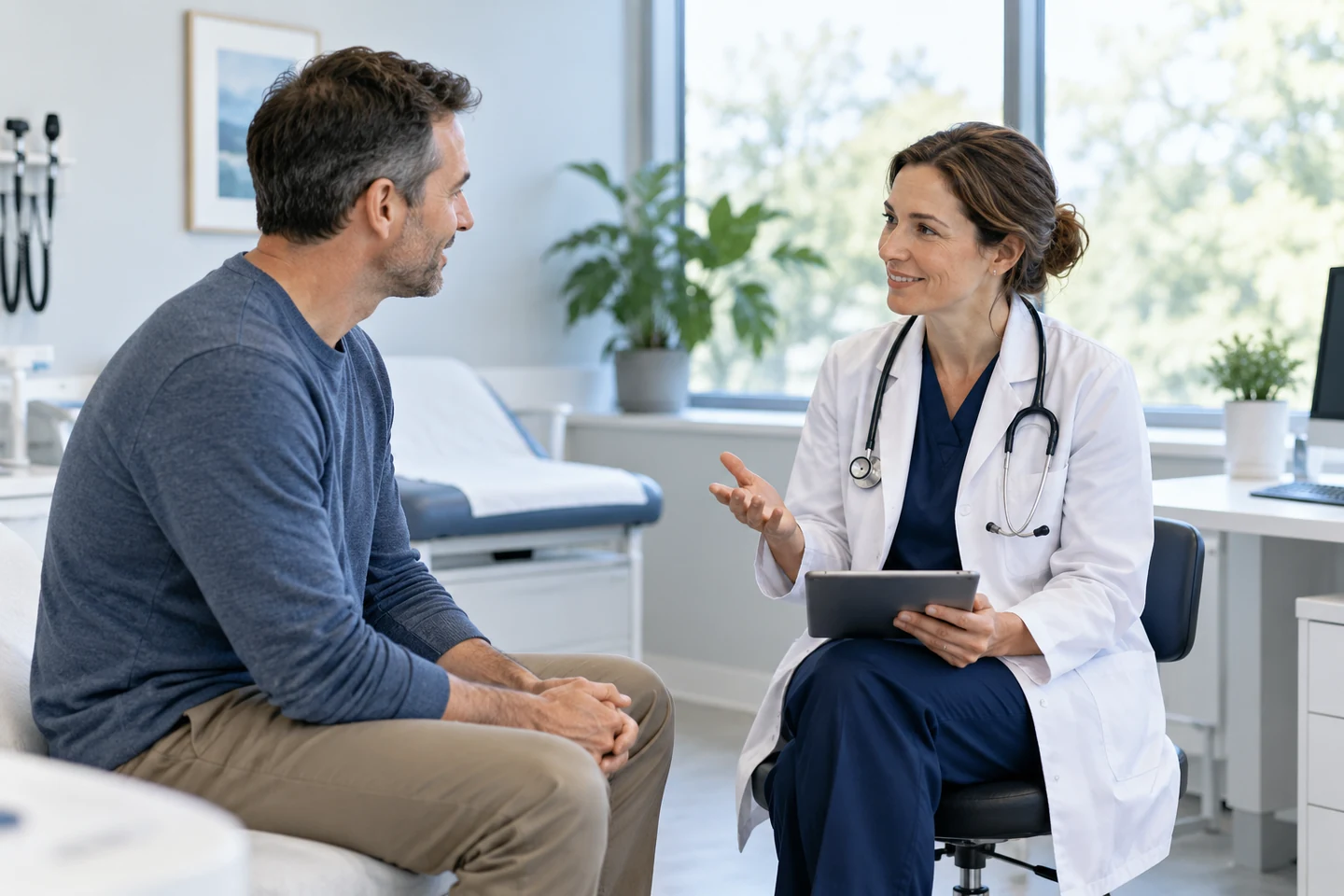 Orvos és páciens urgent care konzultáción